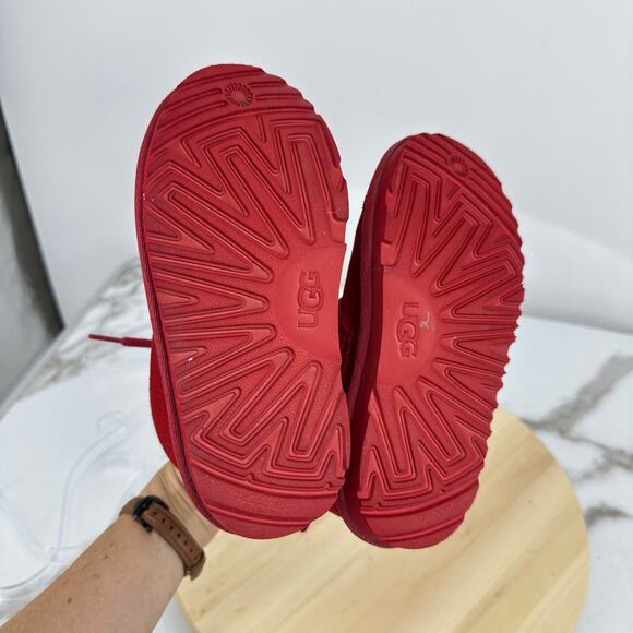 UGG Girls Winter Boots Size 12 Red Lace Up Zip Up Suede Outdoor Holidays - Picture 10 of 13